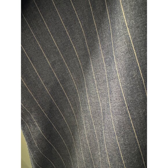 Ganni Navy Pinstripe Midi Dress With Ruched Waist & Puff Sleeves - Picture 4 of 10